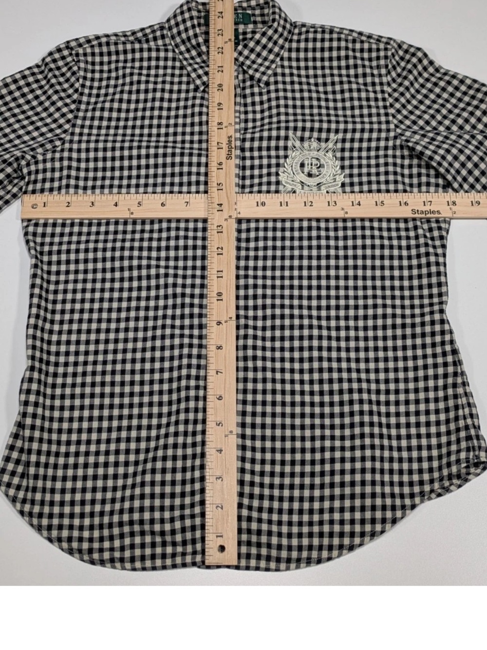 Ralph Lauren Black and White Gingham Button-Down with Embroidered Crest